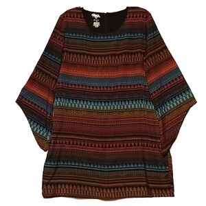 Wrangler Rock 47 Tunic W XL Flute Sleeve Scoop Neck Western Turquoise Orange